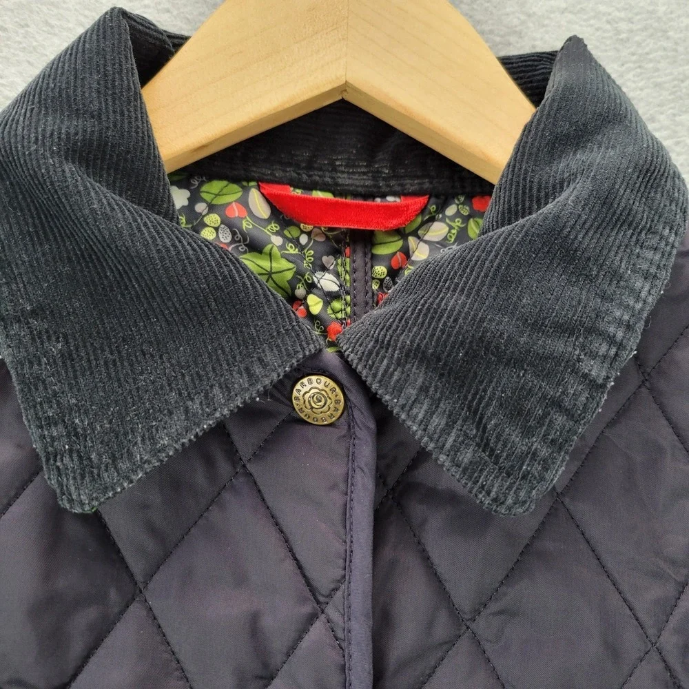 Barbour Annandale Ladies Quilted Jacket Navy Blue Floral Size US 4 UK 8 - Picture 9 of 12